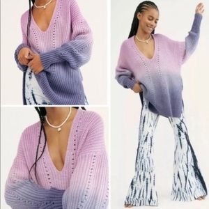 Free People Come Together V neck chunky knighted sweater L